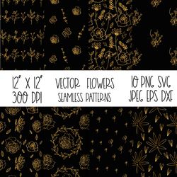 gold flower patterns. repeat patterns pack