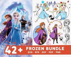 42 frozen svg bundle - svg, png, dxf, eps, pdf files for print and cricut