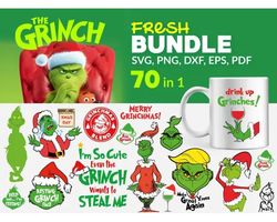 70 grinch svg bundle - svg, png, dxf, eps, pdf files for print and cricut