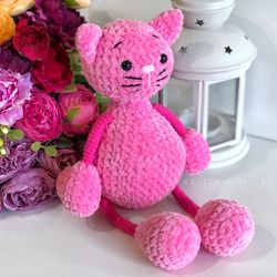 crochet animal. plush cat pink