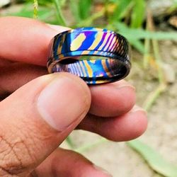 handmade titanium mokuti timascus ring, men's women's wedding band ring, viking ring, handmade ring, damascus jewellery