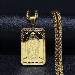 virgin mary stainless steel pendant necklace. silver virgin mary medallion
