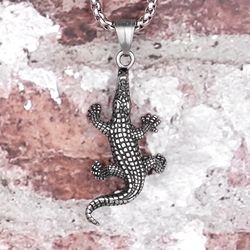 crocodile necklace silver alligator charm stainless steel crocodile pendant men reptile lover necklace cayman necklace