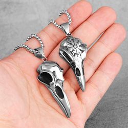 viking raven skull necklace vegvisir stainless steel pendant