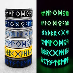norse viking rune ring. stainless steel viking alphabet ring. glow in the dark jewelry