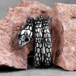 silver snake ring. stainless steel ring. snake jewelry