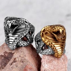 cobra ring. snake signet. stainless steel. king cobra. fashion animal rings