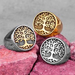 tree of life ring. viking ring. stainless steel signet ring. rings for men. tree of life jewelry. nature ring. norse