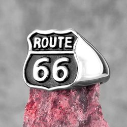 route 66 ring stainless steel route 66 signet men's ring biker punk ring mother road ring knuckle ring fashion ring mens
