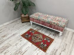 low pile rug, bath mat runner, entry mat, red turkish rug, natural rug, handmade rug, 1.6x3 ft vt 4453