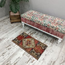 handmade oushak, antique rug, narrow rug, front door mat, rugs for living room, bath mat rug, 1.4 x 2.6 ft vt 4485