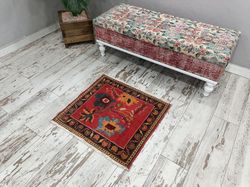 small rug, floral rug, laundry rug, mini rug, home decor rug, bordered rug, turkish rug, bath mat, 2.2x2.4 ft vt 4473