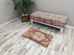 bath mat rugfront porch rug, hand knotted rug, natural rug, vegetable dyed rug,vintage, 1.7 x 2.8 ft vt 4388