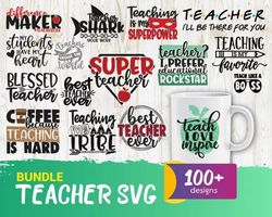 100 teacher svg bundle - svg, png, dxf, eps, pdf files for print and cricut