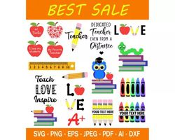 100 teacher svg bundle - svg, png, dxf, eps, pdf files for print and cricut