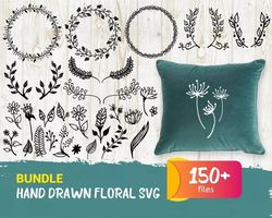 150 floral illustrations svg bundle - svg, png, dxf, eps, pdf files for print and cricut