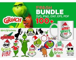 100 grinch svg bundle - svg, png, dxf, eps, pdf files for print and cricut