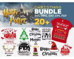 20 harry potter christmas svg bundle - svg, png, dxf, eps, pdf files for print and cricut