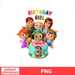 Friend Girl Three Of The Birthday Girl Png, Cocomelon Birthdays Wallpapers, Cocomelon Girl Png, digital file