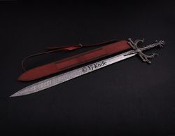 Custom Hand Forged, Damascus Steel Functional Sword 36 inches, Viking Fantasy Sword, Swords Battle Ready, With Sheath