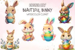 06 files of beauty bunny easter watercolor clipart happy easters day sublimation bundle