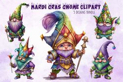 05 files of mardi gras gnome clipart fat tuesday sublimation graphic design bundle