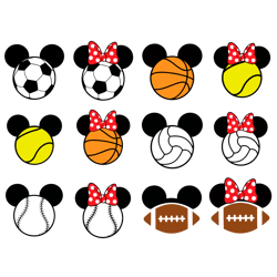 minnie mickey mouse sports heads svg bundle file for cricut