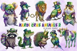 10 files of mardi gras animal clipart mascot carnival sublimation bundle