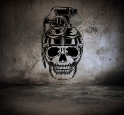 grenade and skull sticker, bomb, weapon, wall sticker vinyl decal mural art decor