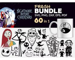 60 nightmare before christmas svg bundle - svg, png, dxf, eps, pdf files for print and cricut