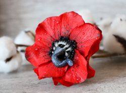 poppy brooch creepy flower brooch gothic jewelry