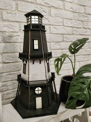 lighthouse night light lamp in the style of wednesday