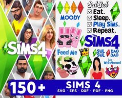 150 sims svg bundle - svg, png, dxf, eps, pdf files for print and cricut