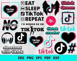 1100 tiktok svg bundle - svg, png, dxf, eps, pdf files for print and cricut