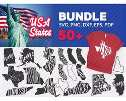 50 usa svg bundle - svg, png, dxf, eps, pdf files for print and cricut