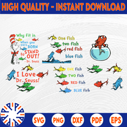 one fish two fish, blue fish red fish, dr seuss svg, dr seuss birthday, dr seuss quote,silhouette svg, cricut svg files