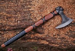 ragnar viking axe larp forged halloween gift camping axe christmas gift with rose wood shaft, viking bearded nordic,