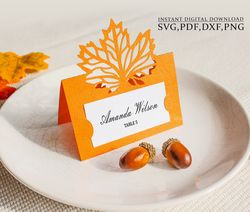 maple leaf place card svg, wedding place card autumn template, thanksgiving card, laser cut, cameo cricut svg dxf ai cdr