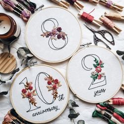 floral numbers hand embroidery pdf pattern