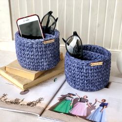 very easy diy 2 in 1 pattern crochet basket and eyeglass holder, pdf and video crochet basket and crochet holder pattern