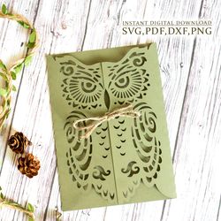 owl invitation template, gothic wedding envelope svg, halloween invitation, laser cutting ,silhouette, cricut