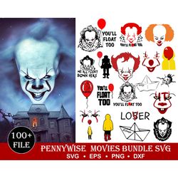 100 it pennywise clown svg bundle, it pennywise clown svg, clown svg, horror, scary, movie,clipart, halloween svg, you'l