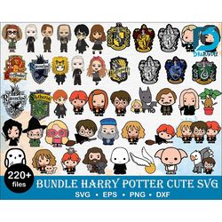 220 harry potter cute bundle svg, png, dxf, eps, cute wizard svg bundle for cricut and print, high quality, instant down