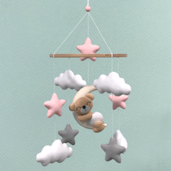 mobile baby girl crib bear on the moon stars and clouds nursery