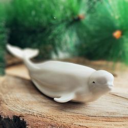 figurine white whale porcelain, statuette, beluga whale statue