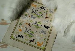 march april meow cat spring primitive sampler lettering cross stitch pattern pdf