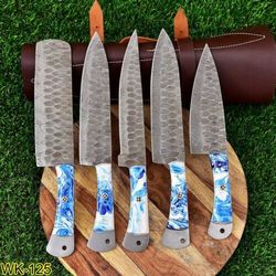 handforged chef knife set, damascus steel knives, chef knives set, kitchen knives set, chef knife set, handmade knife