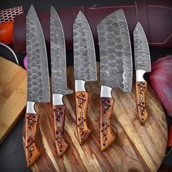 handforged chef knife set, damascus steel knives, chef knives set, kitchen knives set, chef knife set, handmade knife