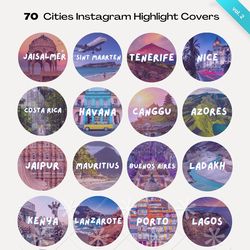 travel instagram highlight covers volume 2, travel blogger story icons, city icons ig highlights
