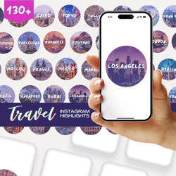 130 travel instagram highlight covers megapack, travel blogger story icons, city icons ig highlights